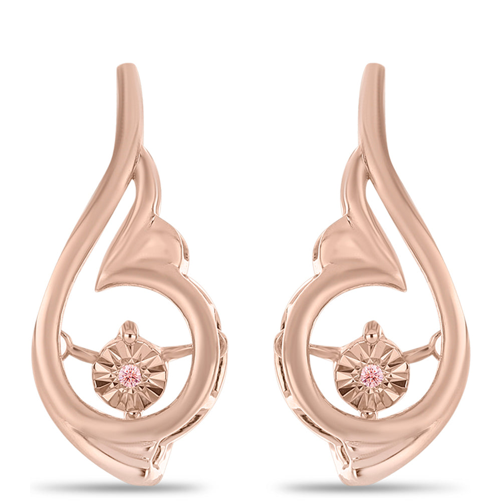 Pendientes de Plata Bañada en Oro Rosa con Diamante Rosa Danzantes