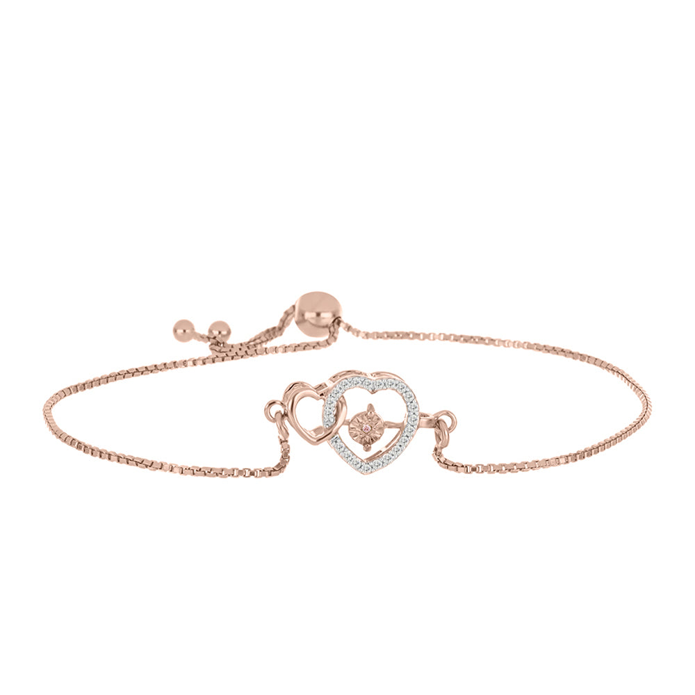 Pulsera de Plata Bañada en Oro Rosa con Diamante Rosa Danzantes y Topacio Blanco