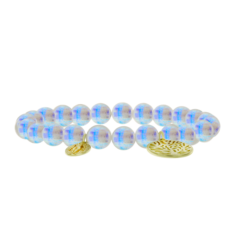 Pulsera de Plata Bañada en Oro con Piedra Lunar Arco Iris 2 