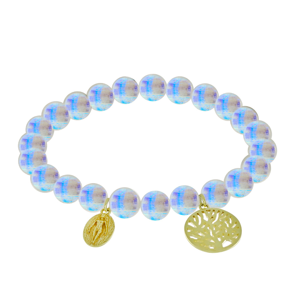 Pulsera de Plata Bañada en Oro con Piedra Lunar Arco Iris 1 