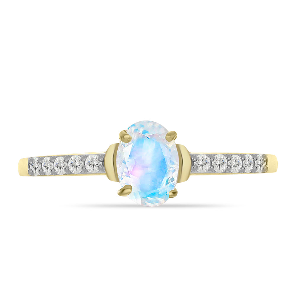 Anillo de Plata Bañada en Oro con Piedra Lunar Arco Iris y Topacio Blanco 1 