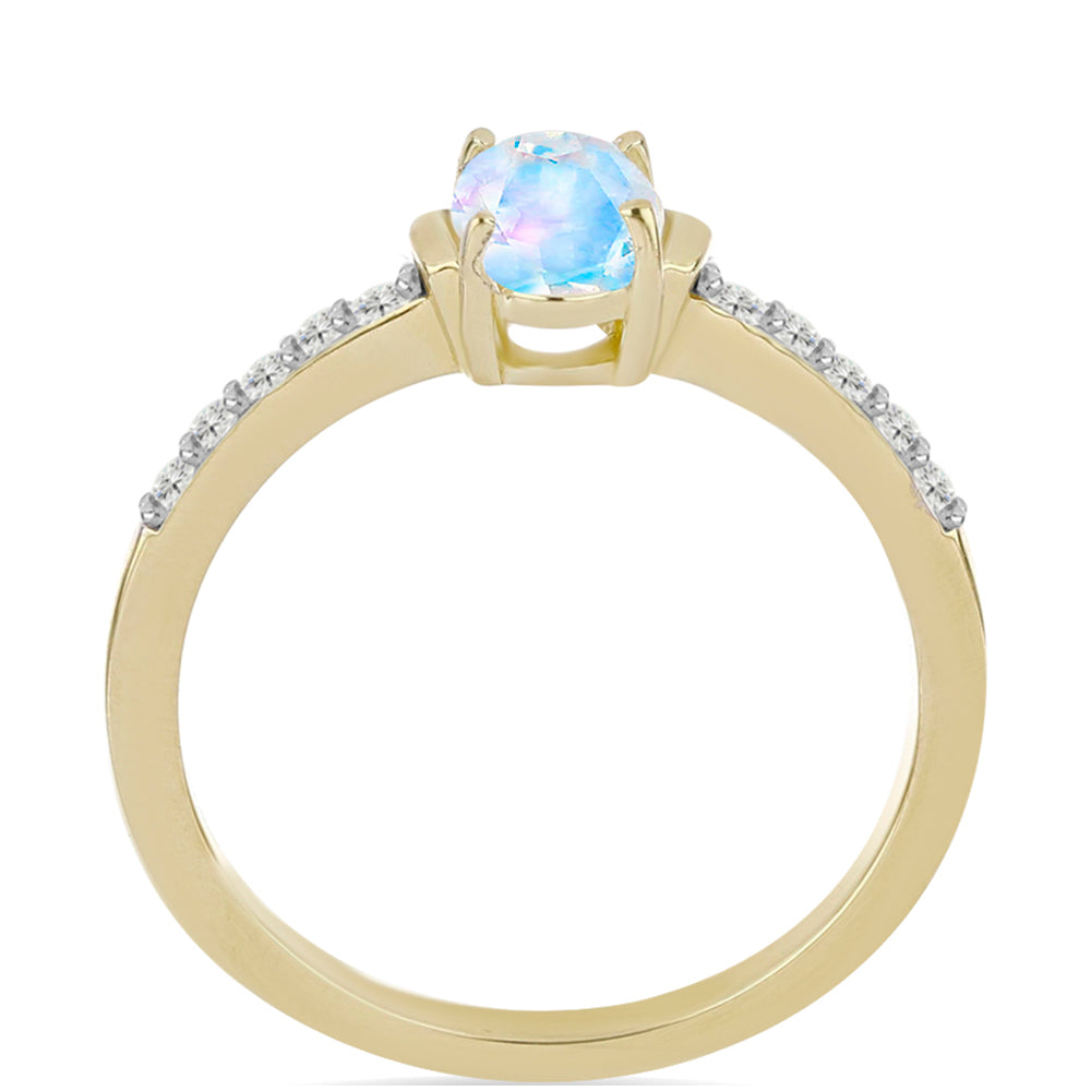Anillo de Plata Bañada en Oro con Piedra Lunar Arco Iris y Topacio Blanco 3 