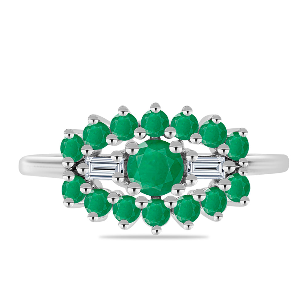 Anillo de Plata con Esmeralda de Brasil y Zircón Blanco