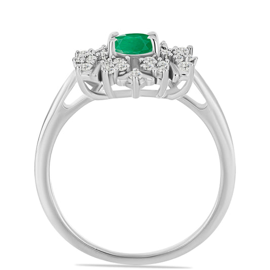 Anillo de Plata con Esmeralda de Brasil y Topacio Blanco