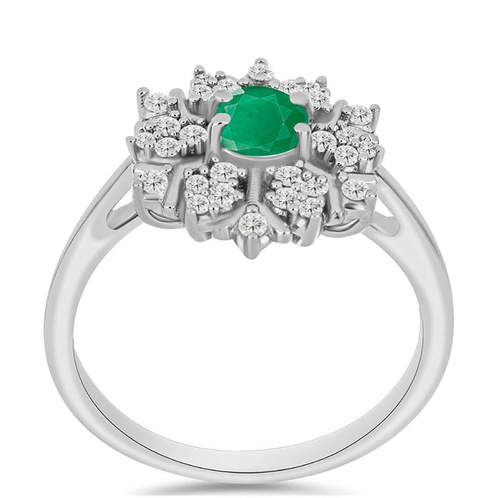 Anillo de Plata con Esmeralda de Brasil y Topacio Blanco 3 