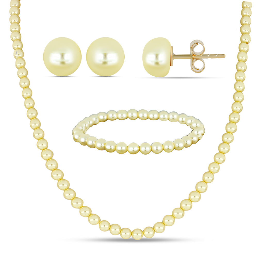 Conjunto Pepita con Perla Dorada de Agua Dulce ( Collar +Pendientes +Pulsera )