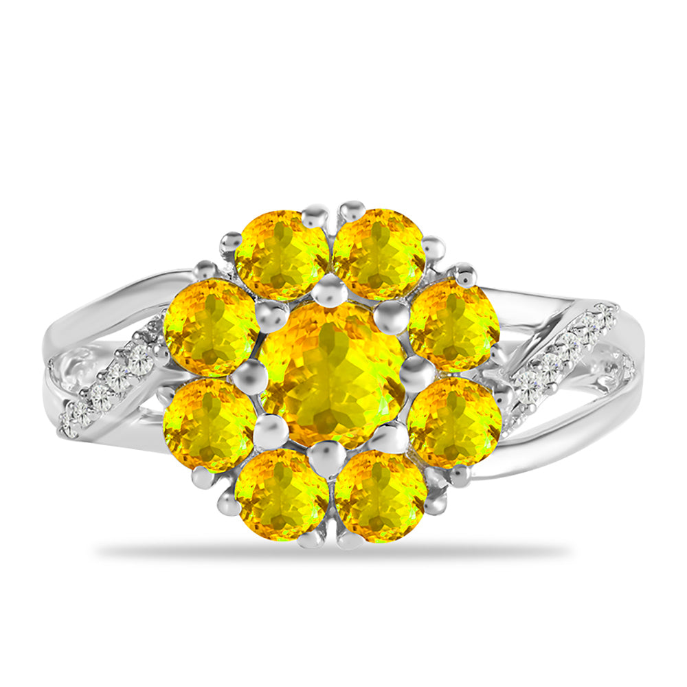 Anillo de Plata con Citrino de los Montes Urales y Topacio Blanco