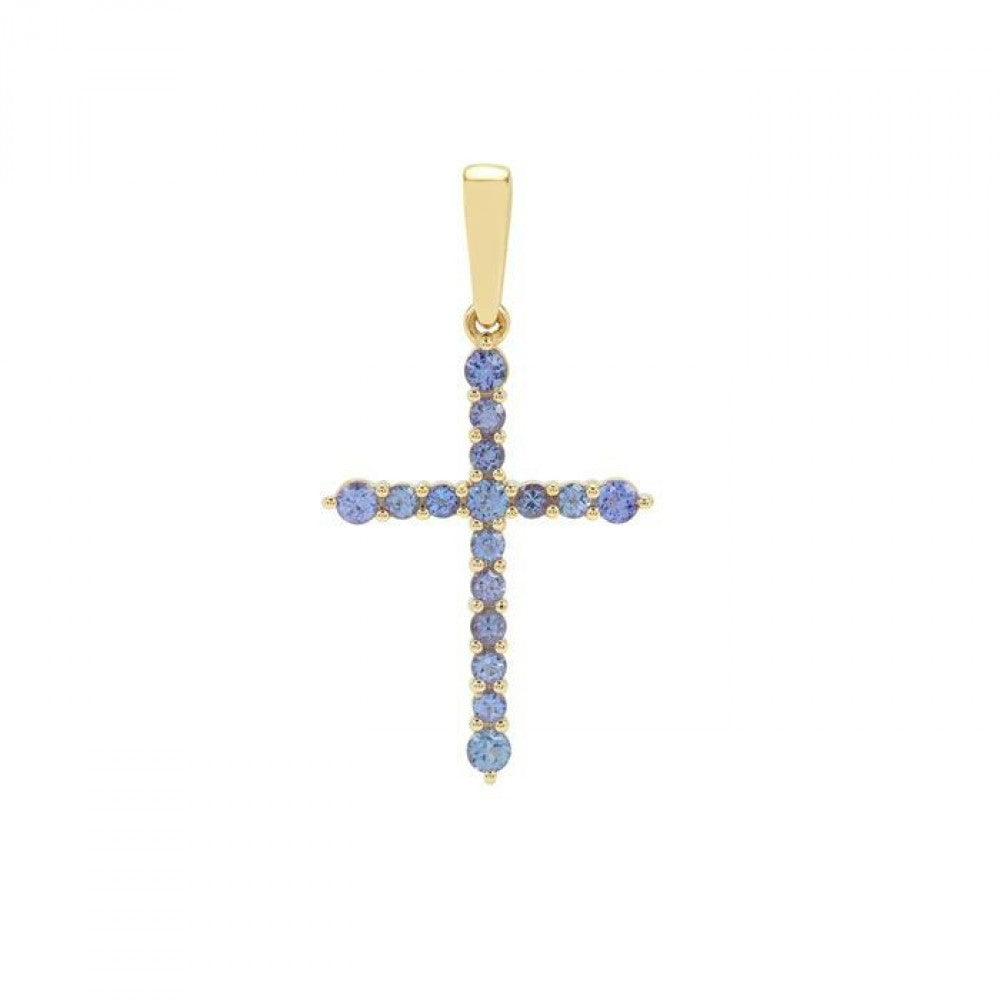 Cruz Colgante de Oro 9K con Tanzanita AAA