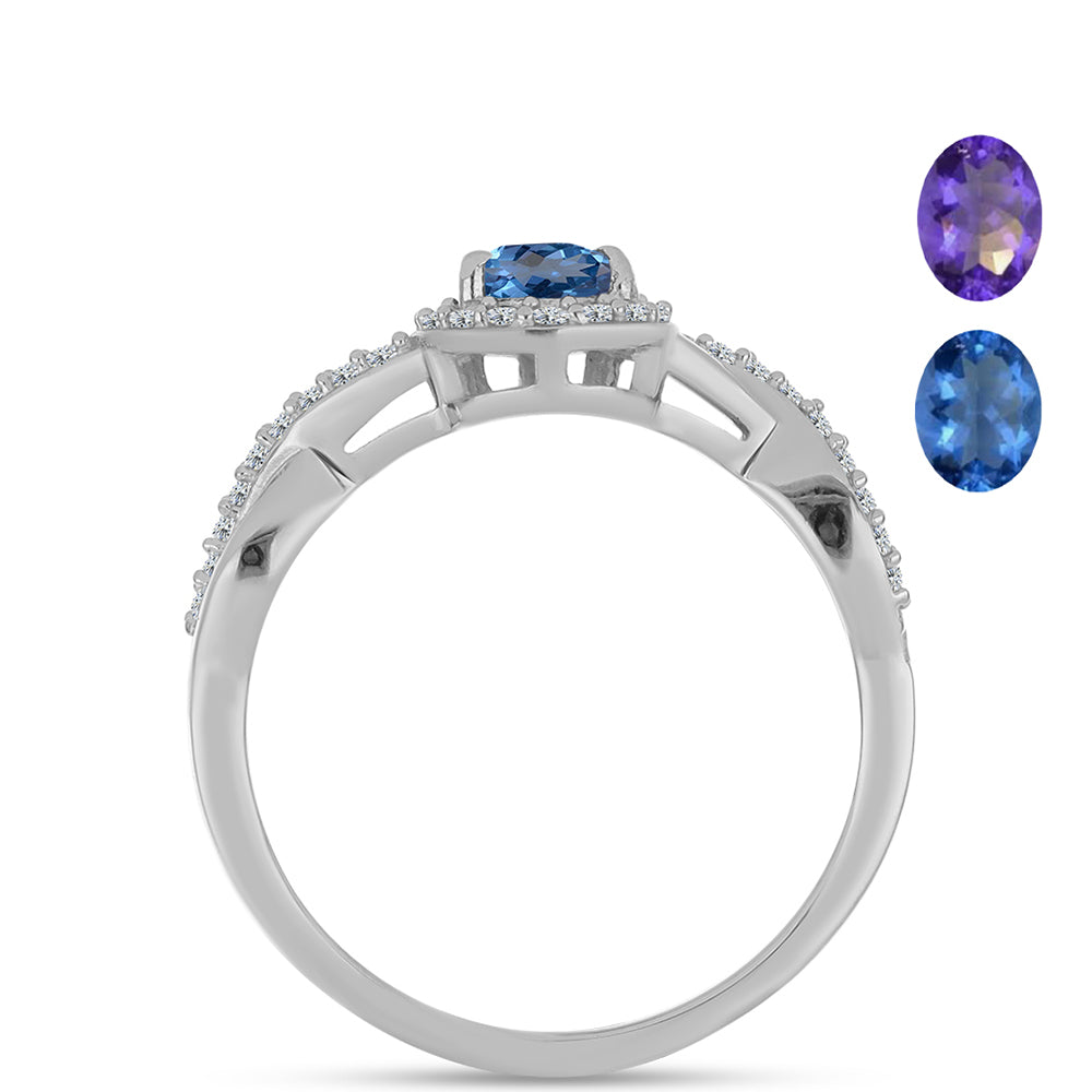 Anillo de Plata con Fluorita Multicolor y Topacio Blanco 2 