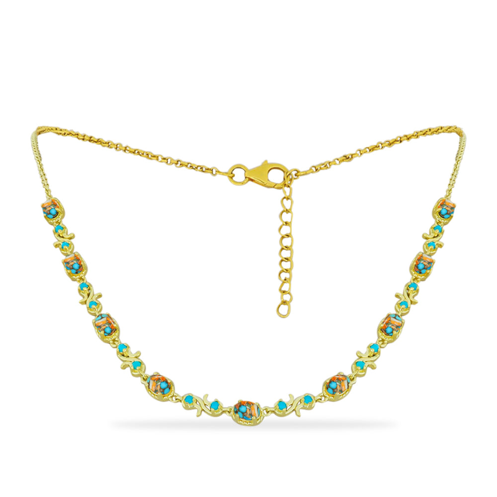 Collar de Plata Bañada en Oro con Turquesa Ostra y Turquesa Bella Durmiente