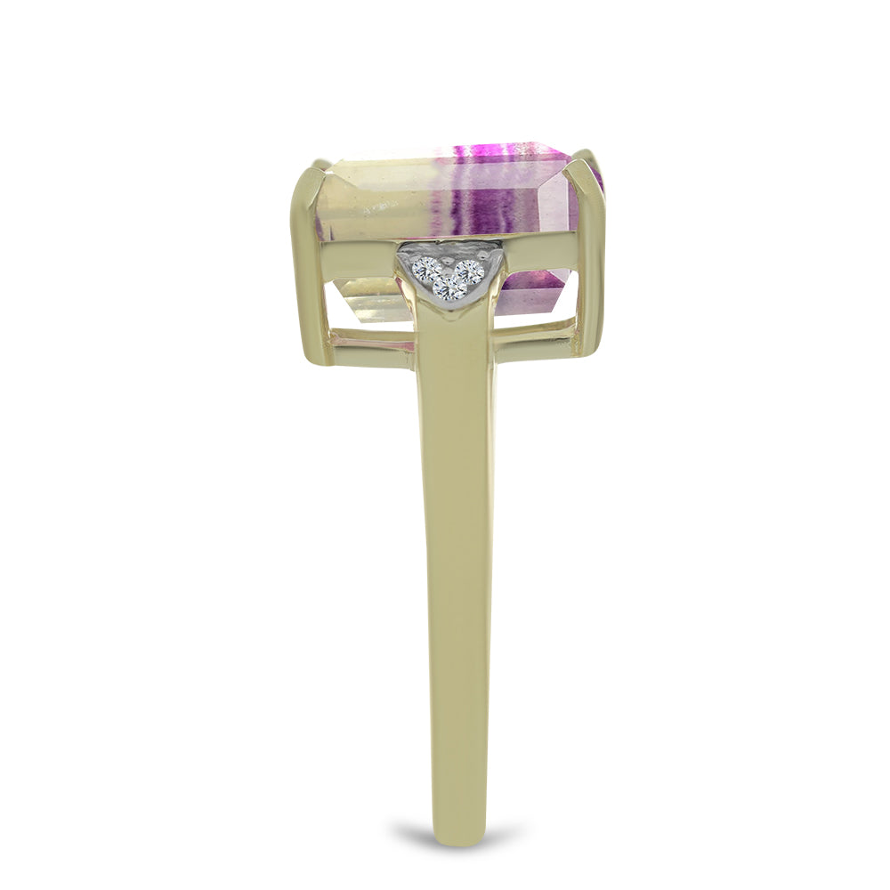 Anillo de Plata Bañada en Oro con Fluorita morada y Topacio Blanco 4 
