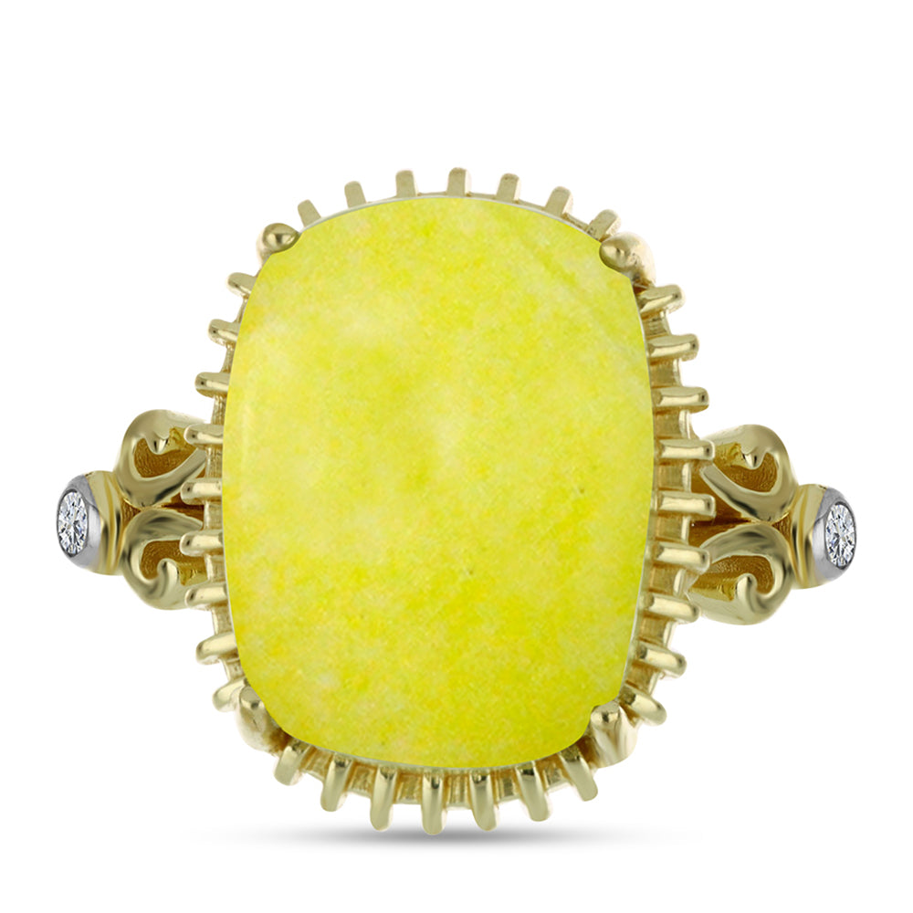 Anillo de Plata Bañada en Oro con Serpentina Amarilla y Topacio Blanco 1 