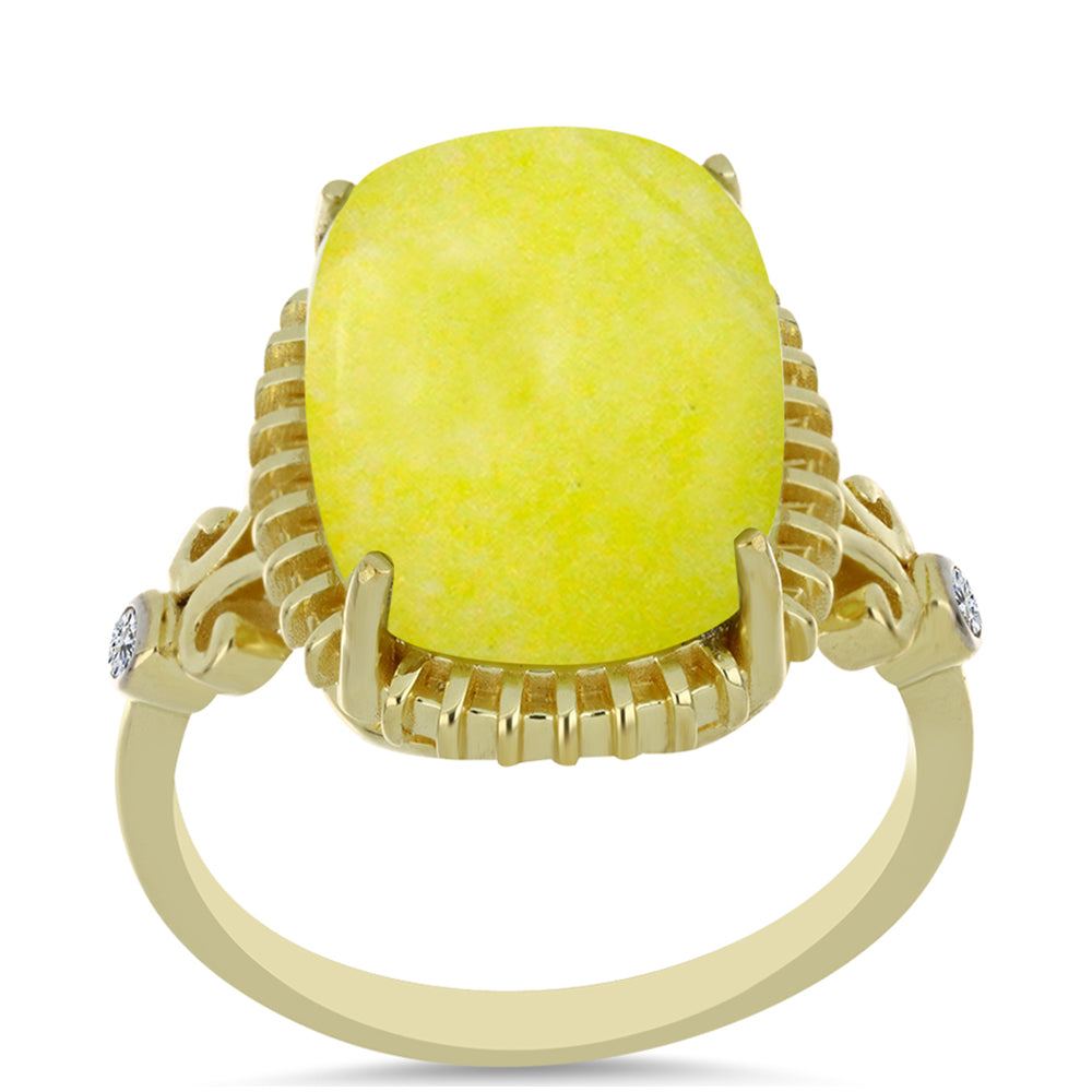 Anillo de Plata Bañada en Oro con Serpentina Amarilla y Topacio Blanco