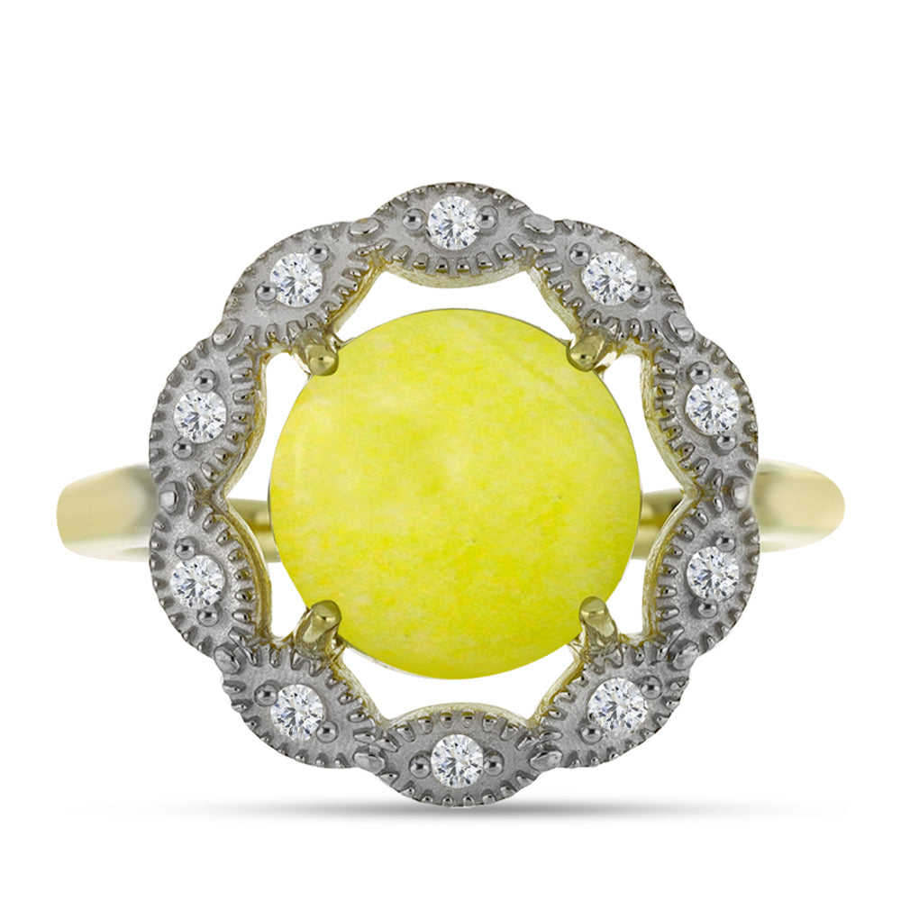 Anillo de Plata Bañada en Oro con Serpentina Amarilla y Topacio Blanco 1 