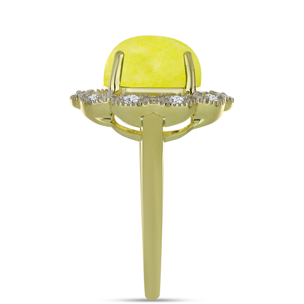 Anillo de Plata Bañada en Oro con Serpentina Amarilla y Topacio Blanco 4 