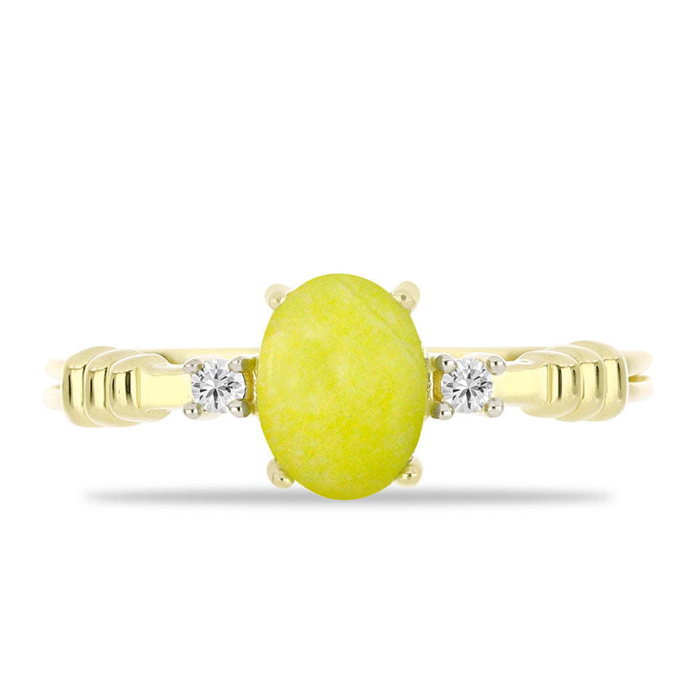 Anillo de Plata Bañada en Oro con Serpentina Amarilla y Topacio Blanco