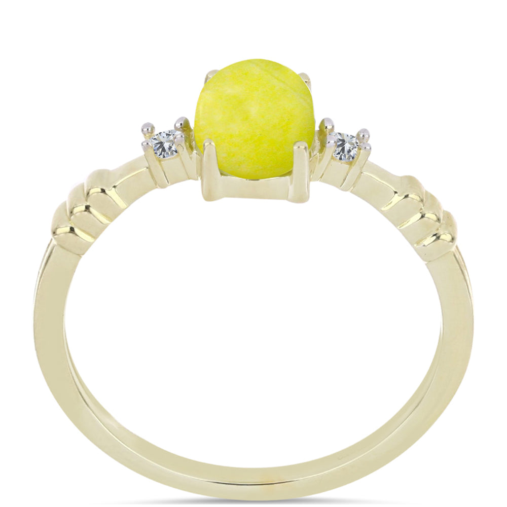 Anillo de Plata Bañada en Oro con Serpentina Amarilla y Topacio Blanco