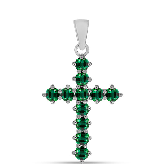 Cruz Colgante de Plata con Turmalina Verde
