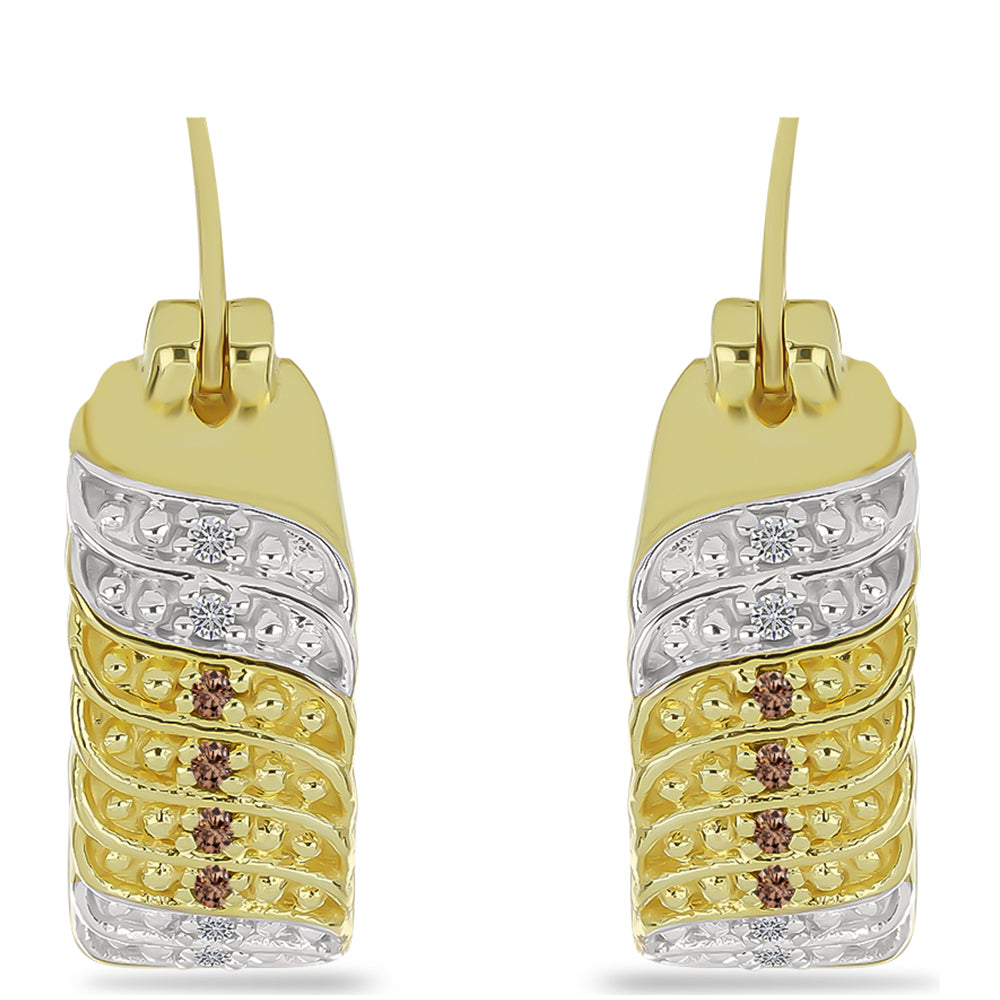 Pendientes de Plata Bañada en Oro con Diamante Champagne y Diamante blanco 1 