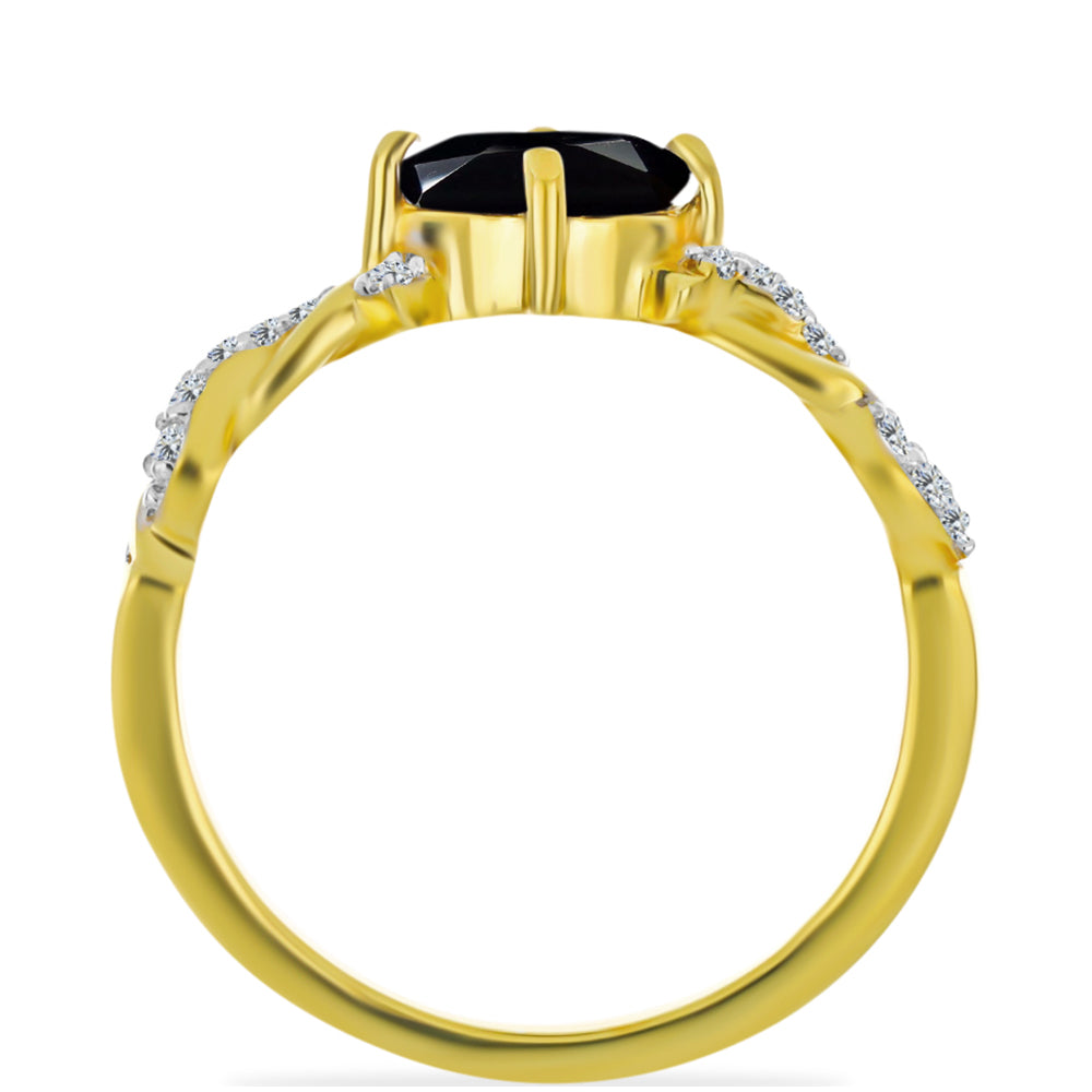 Anillo de Plata Bañada en Oro con Ónix Negro y Topacio Blanco 2 
