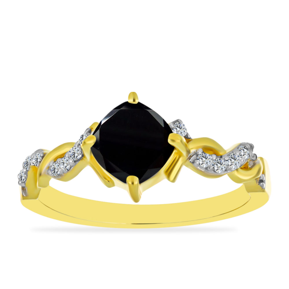Anillo de Plata Bañada en Oro con Ónix Negro y Topacio Blanco 3 