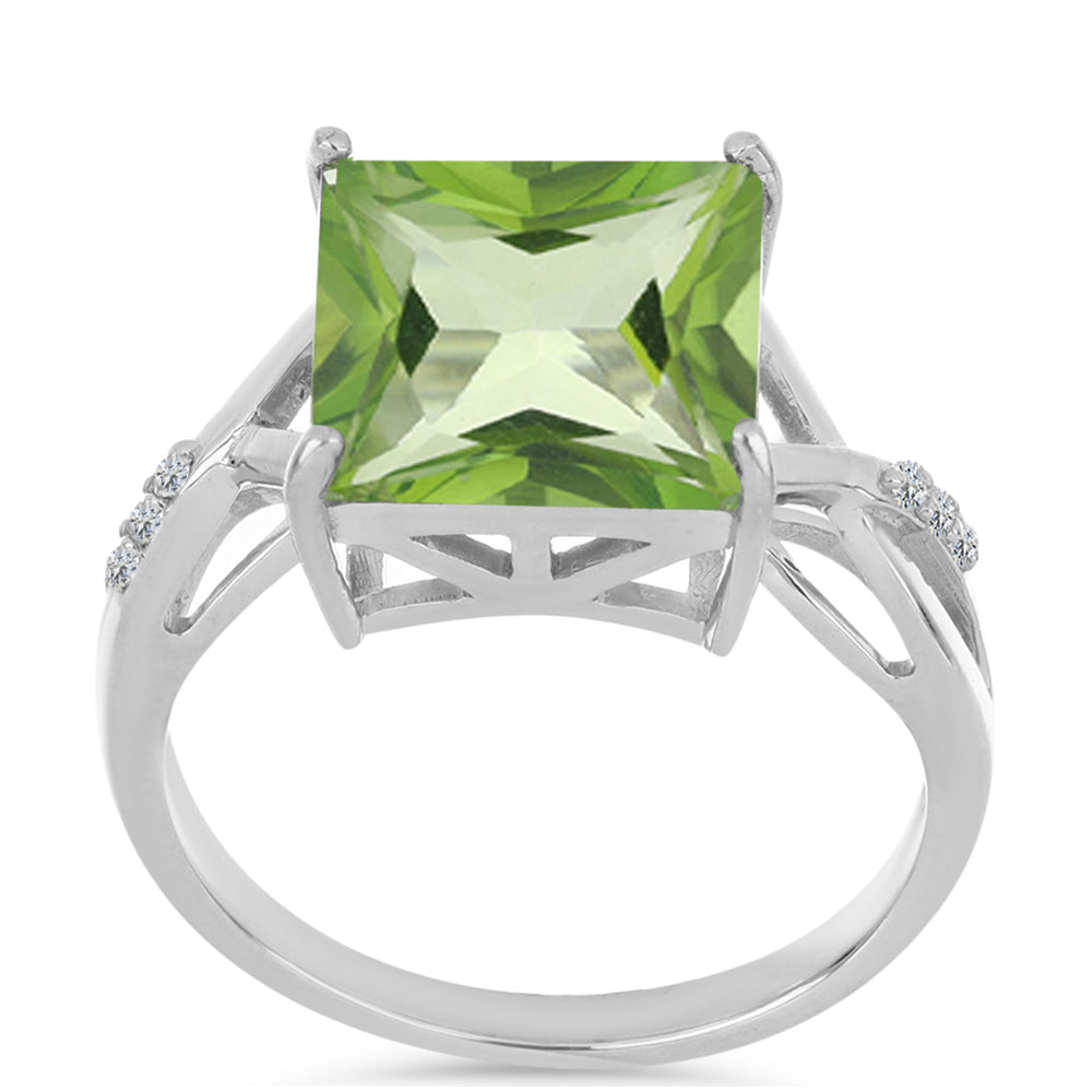 Anillo de Plata con Cuarzo Verde Helecho y Topacio Blanco 3 
