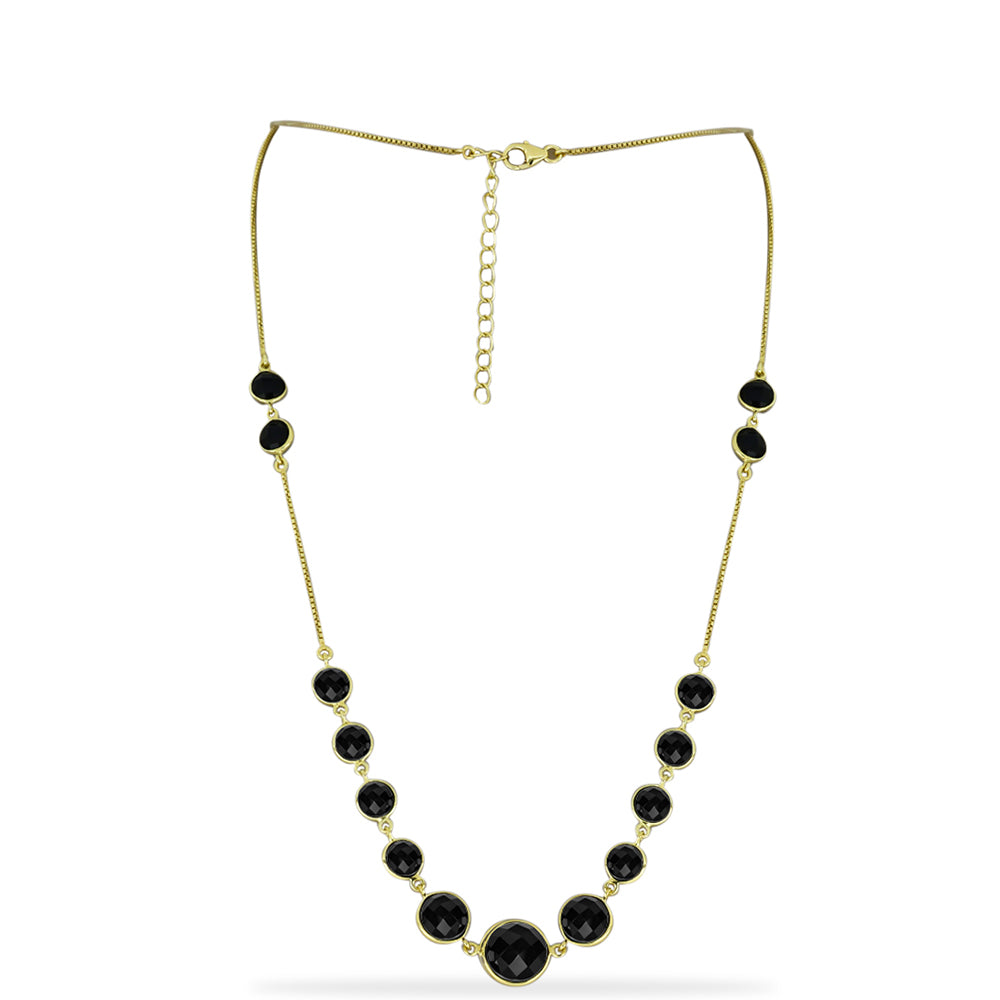 Collar de Plata Bañada en Oro con Ónix Negro 1 