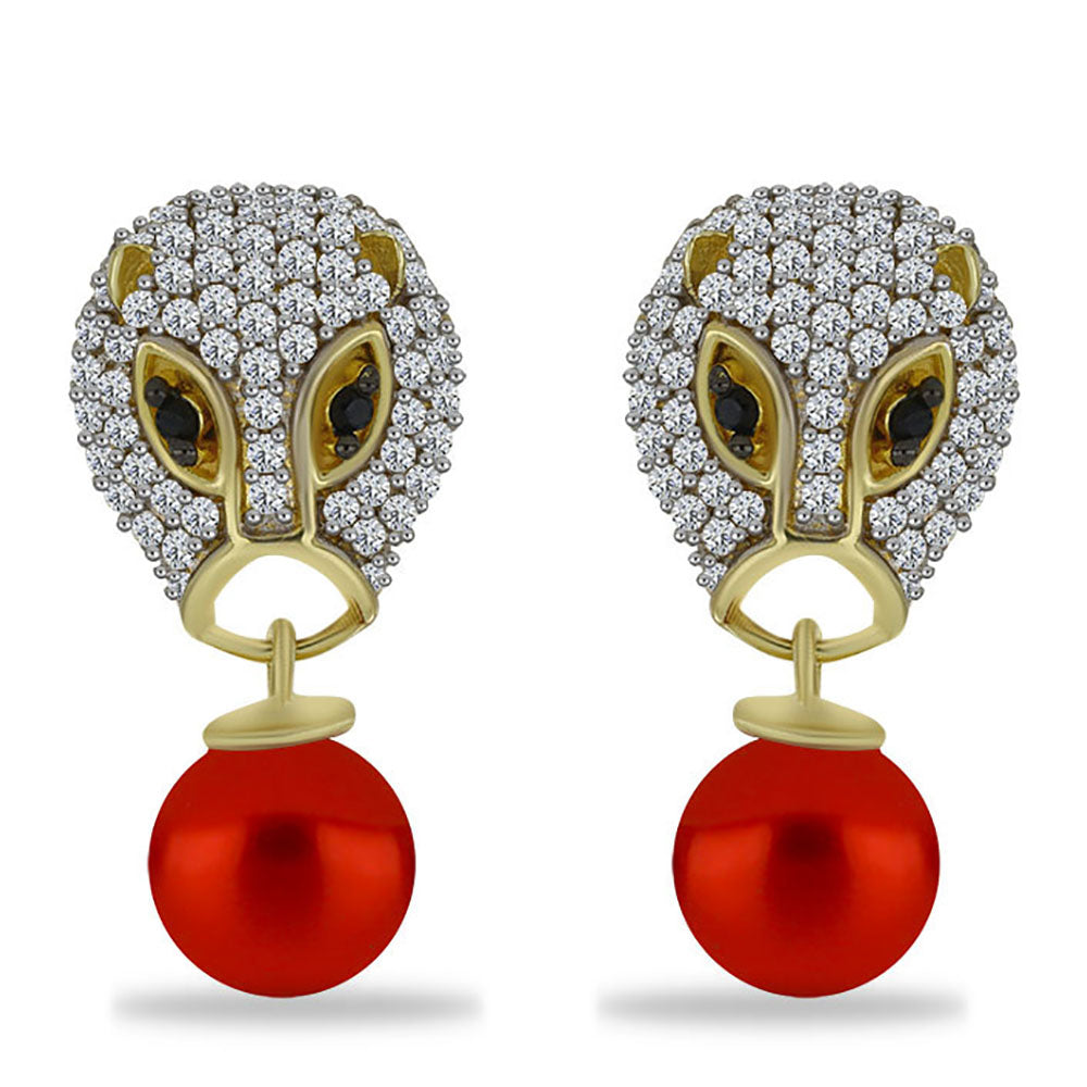 Pendientes de Plata Bañada en Oro con Perla roja de río y Espinela Negra de Badakhshan Gorno 1 