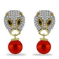 Pendientes de Plata Bañada en Oro con Perla roja de río y Espinela Negra de Badakhshan Gorno