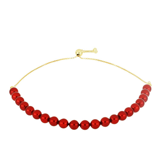 Pulsera de Plata Bañada en Oro con Perla roja de río