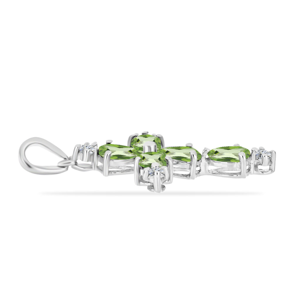 Cruz Colgante de Plata con Cuarzo Verde Helecho y Topacio Blanco 2 