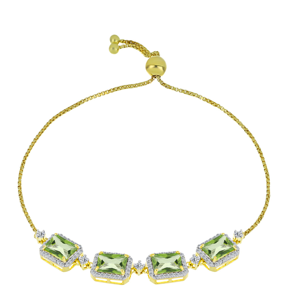 Pulsera de Plata con Cuarzo Verde Helecho y Topacio Blanco