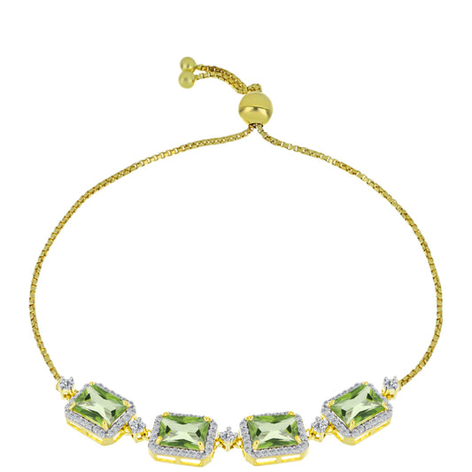 Pulsera de Plata con Cuarzo Verde Helecho y Topacio Blanco