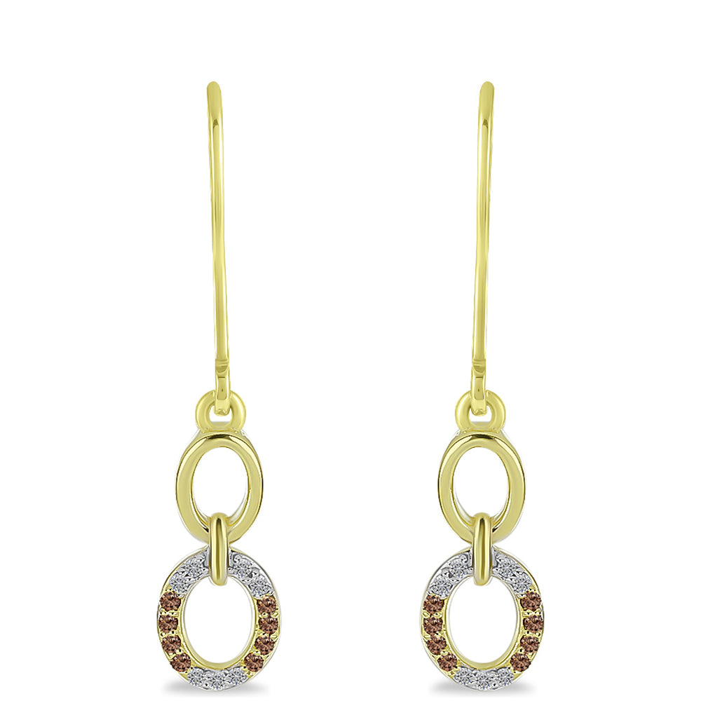 Pendientes de Plata Bañada en Oro con Diamante Champagne y Diamante blanco 1 