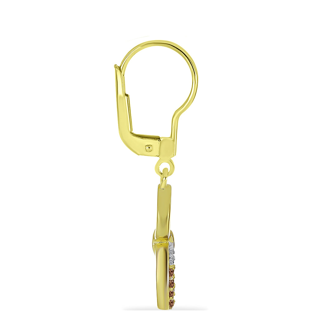 Pendientes de Plata Bañada en Oro con Diamante Champagne y Diamante blanco 2 