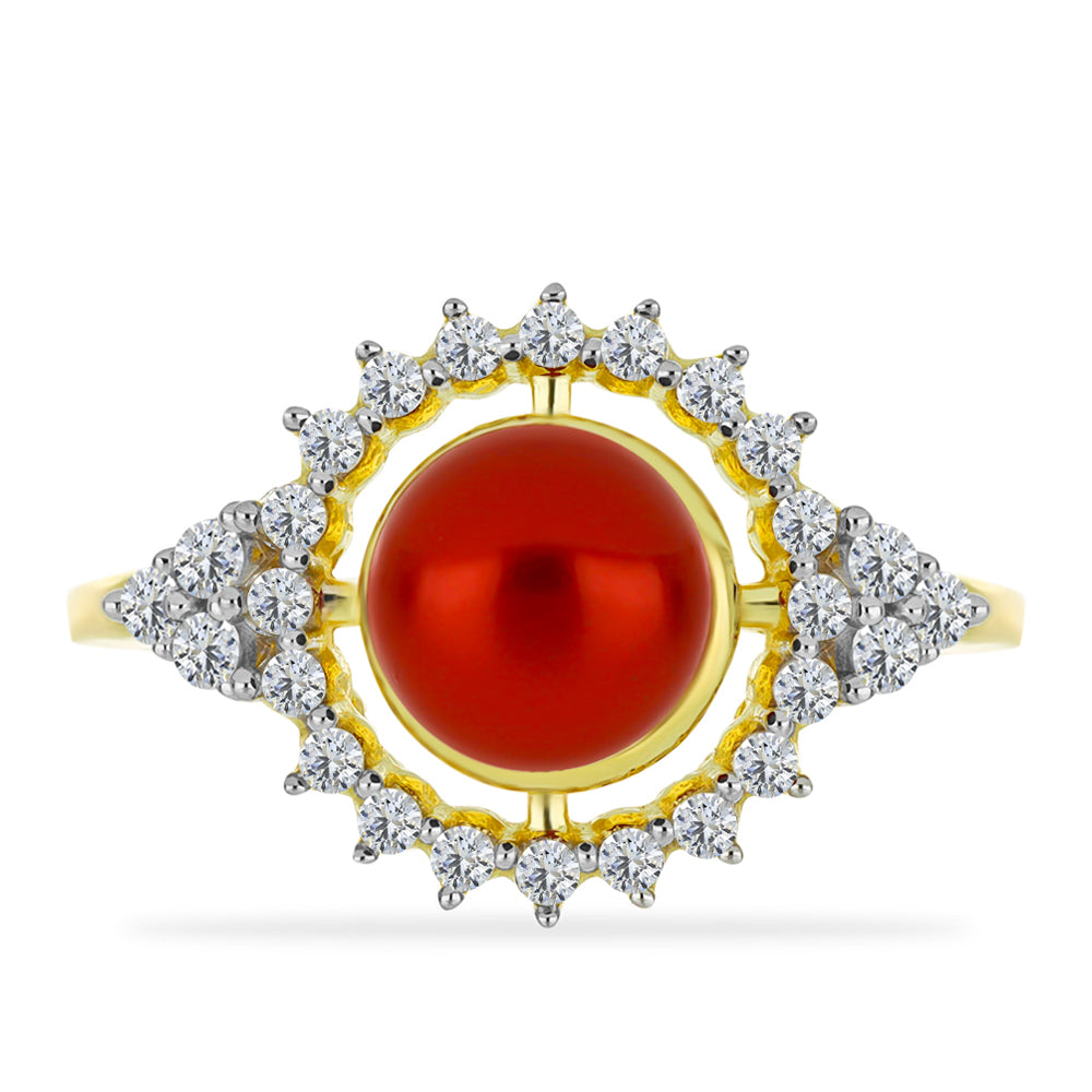 Anillo de Plata Bañada en Oro con Perla roja de río y Topacio Blanco 1 