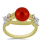 Anillo de Plata Bañada en Oro con Perla roja de río y Topacio Blanco