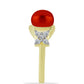 Anillo de Plata Bañada en Oro con Perla roja de río y Topacio Blanco
