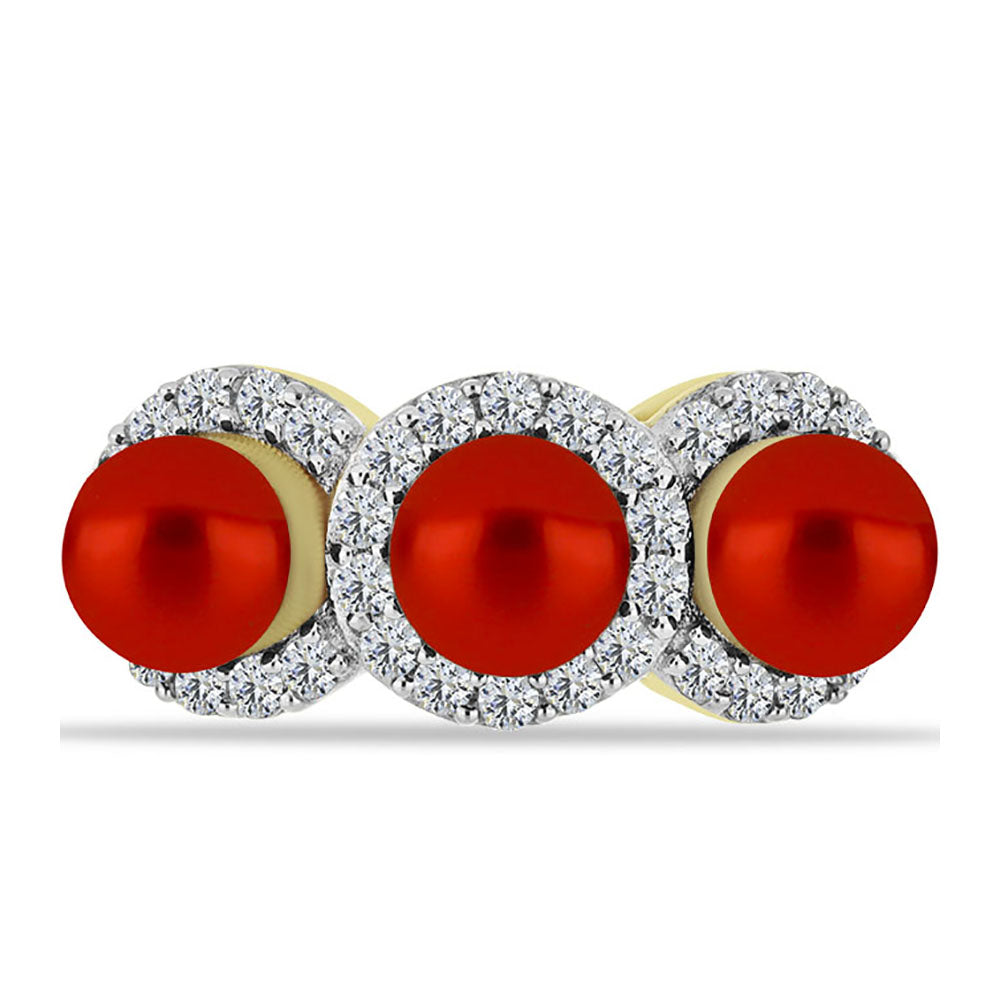 Anillo de Plata Bañada en Oro con Perla roja de río y Topacio Blanco 1 