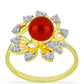 Anillo de Plata Bañada en Oro con Perla roja de río y Topacio Blanco