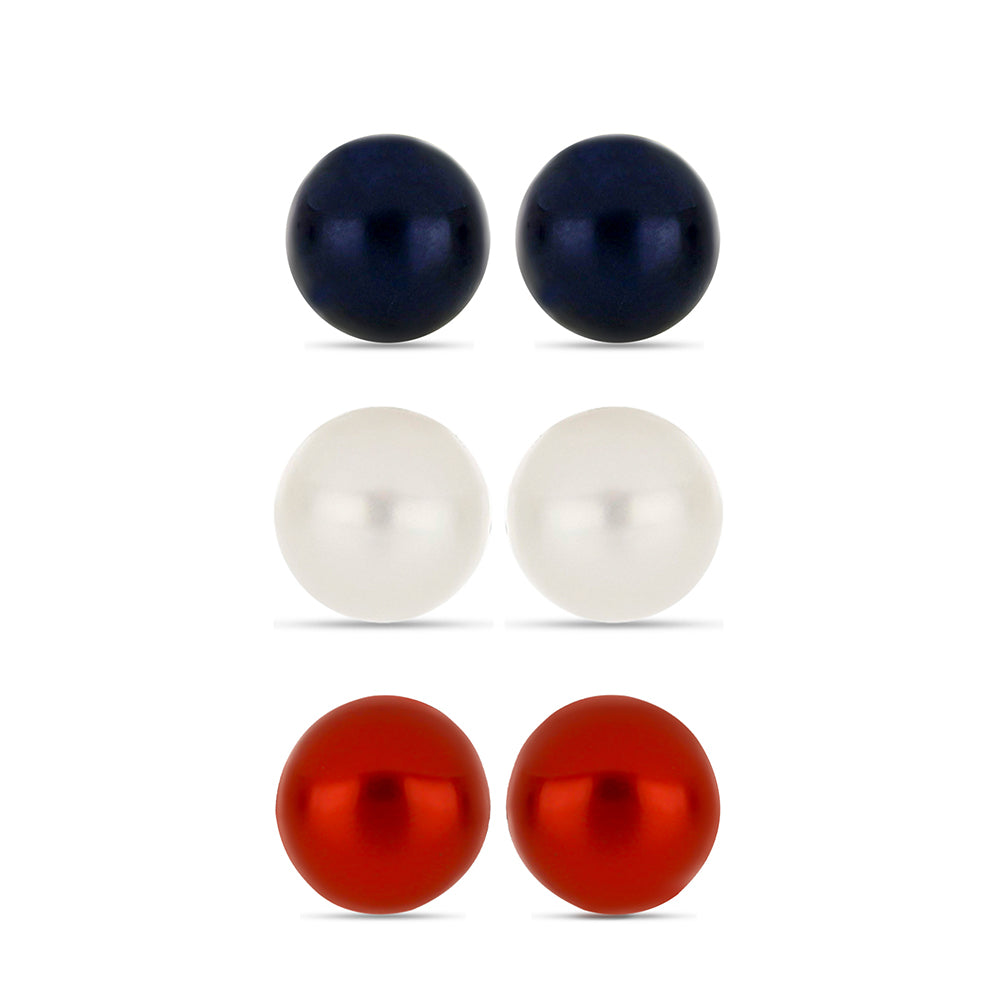 Conjunto de Plata Bañada en Oro con Perla roja de río y Perla de Agua Dulce Blanca ( Pendientes )