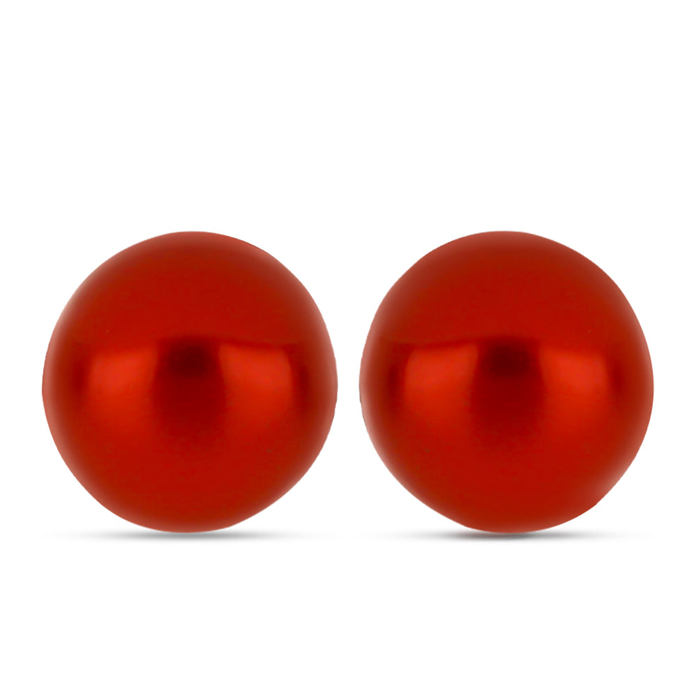 Conjunto de Plata Bañada en Oro con Perla roja de río y Perla de Agua Dulce Blanca ( Pendientes )