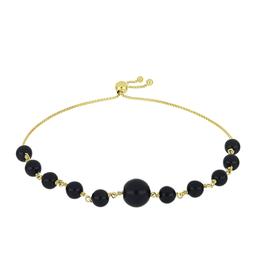 Pulsera de Plata Bañada en Oro con Ónix Negro