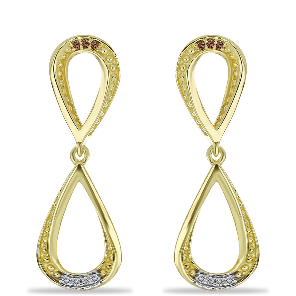 Pendientes de Plata Bañada en Oro con Diamante Champagne y Diamante blanco