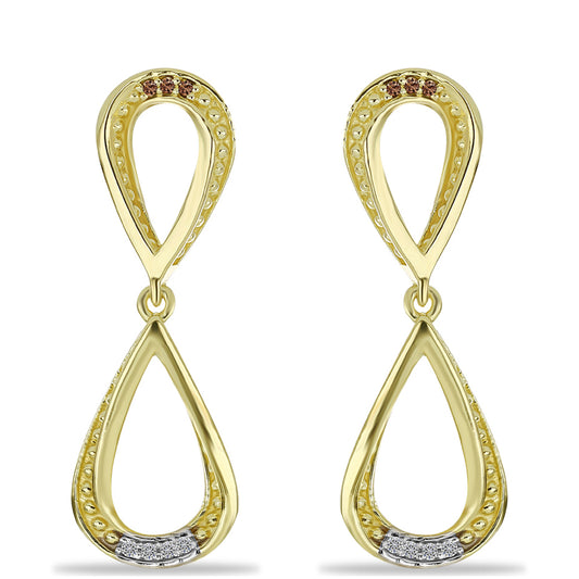 Pendientes de Plata Bañada en Oro con Diamante Champagne y Diamante blanco