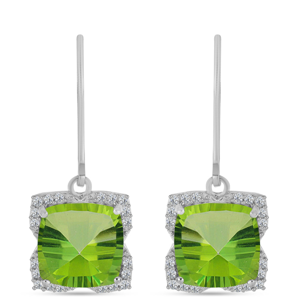 Pendientes de Plata con Cuarzo Verde Helecho y Topacio Blanco