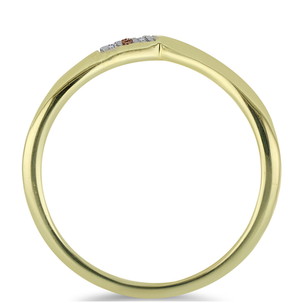 Anillo de Plata Bañada en Oro con Diamante Champagne y Diamante blanco