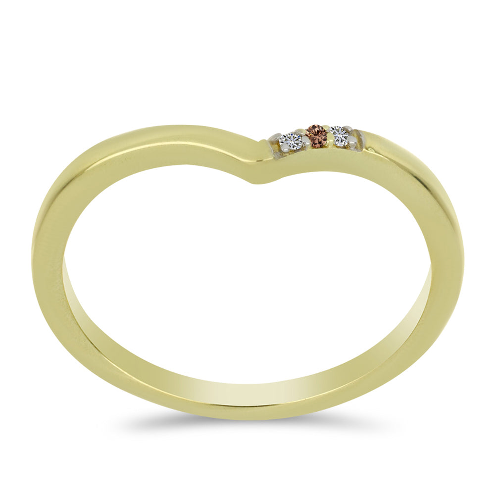 Anillo de Plata Bañada en Oro con Diamante Champagne y Diamante blanco 3 