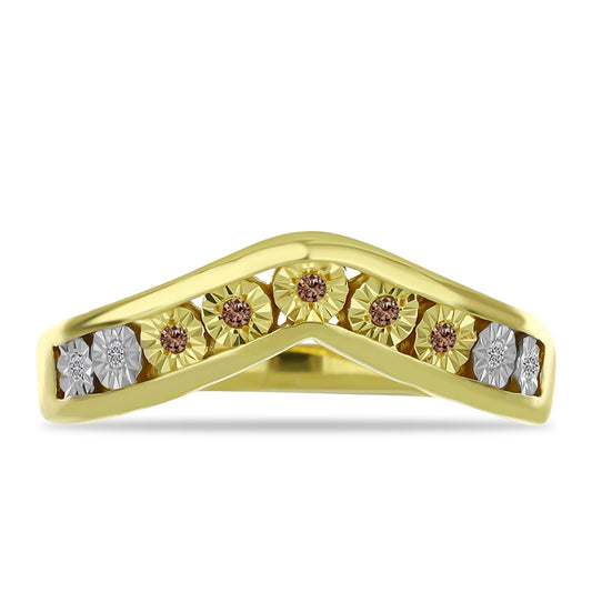 Anillo de Plata Bañada en Oro con Diamante Champagne y Diamante blanco