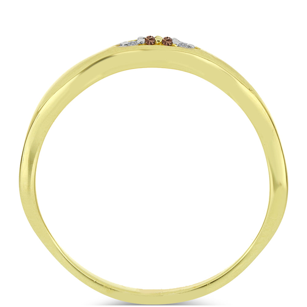 Anillo de Plata Bañada en Oro con Diamante Champagne y Diamante blanco 2 